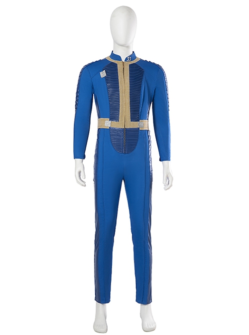 TV Drama Fallout Male Version Blue Bodysuit Suit Halloween Cosplay Costume Set Without Boots