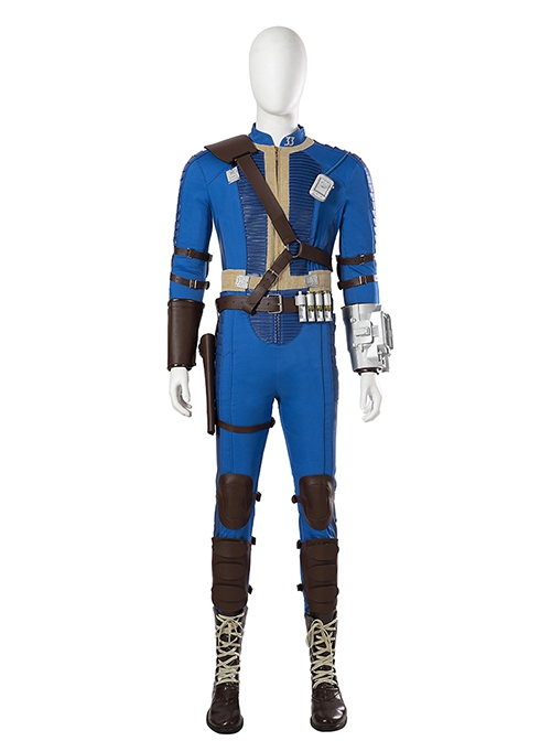 TV Drama Fallout Male Version Blue Bodysuit Suit Halloween Cosplay Accessories Brown Boots