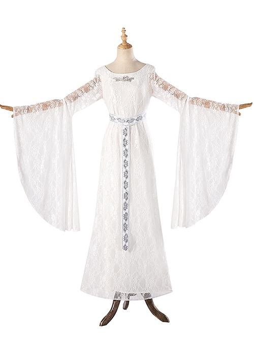 Movie The Lord Of The Rings Fairy Queen Galadriel Halloween Cosplay Costume White Dress Full Set