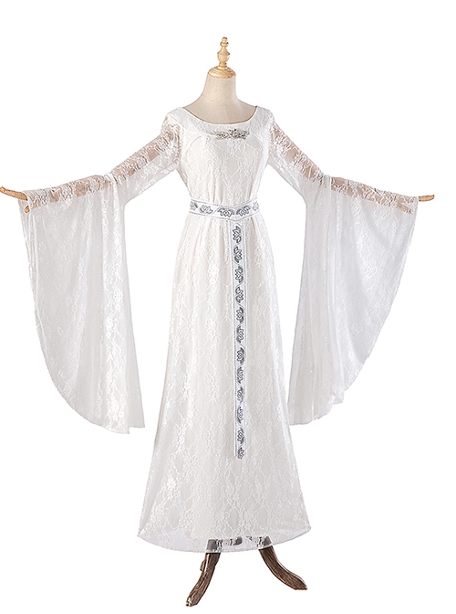 Movie The Lord Of The Rings Fairy Queen Galadriel Halloween Cosplay Costume White Dress Full Set