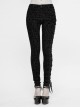 Flocking Patterned Side Lace Asymmetrical Lace-Up Black Gothic Pants