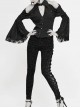 Flocking Patterned Side Lace Asymmetrical Lace-Up Black Gothic Pants