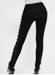 Flocking Patterned Side Lace Asymmetrical Lace-Up Black Gothic Pants