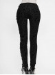 Flocking Patterned Side Lace Asymmetrical Lace-Up Black Gothic Pants