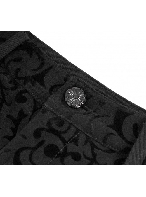 Flocking Patterned Side Lace Asymmetrical Lace-Up Black Gothic Pants