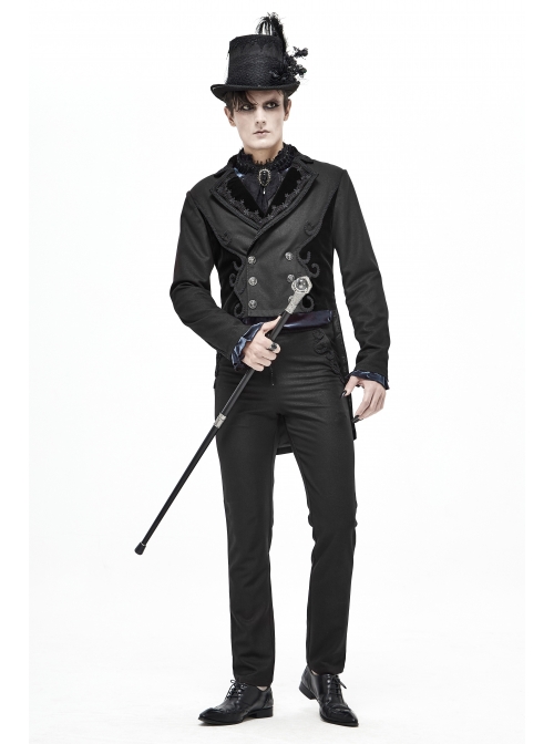Twill Suit Material Side Pocket Floral-Shaped Webbing Black Gothic Pants