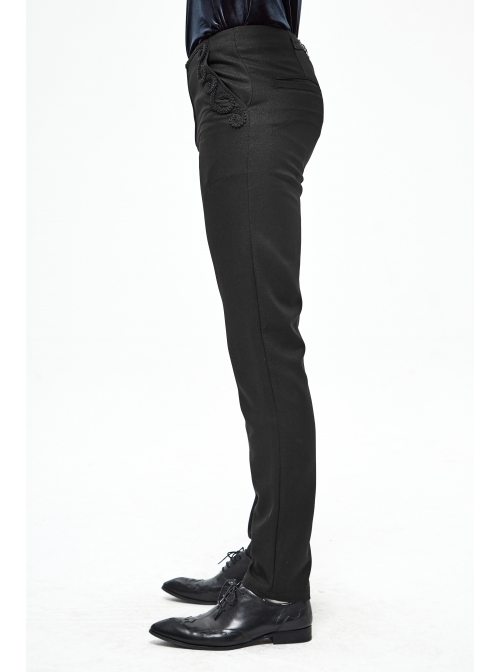 Twill Suit Material Side Pocket Floral-Shaped Webbing Black Gothic Pants