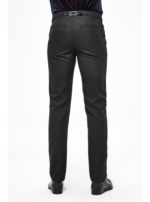 Twill Suit Material Side Pocket Floral-Shaped Webbing Black Gothic Pants