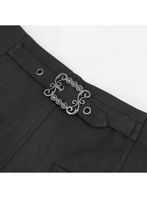 Twill Suit Material Side Pocket Floral-Shaped Webbing Black Gothic Pants