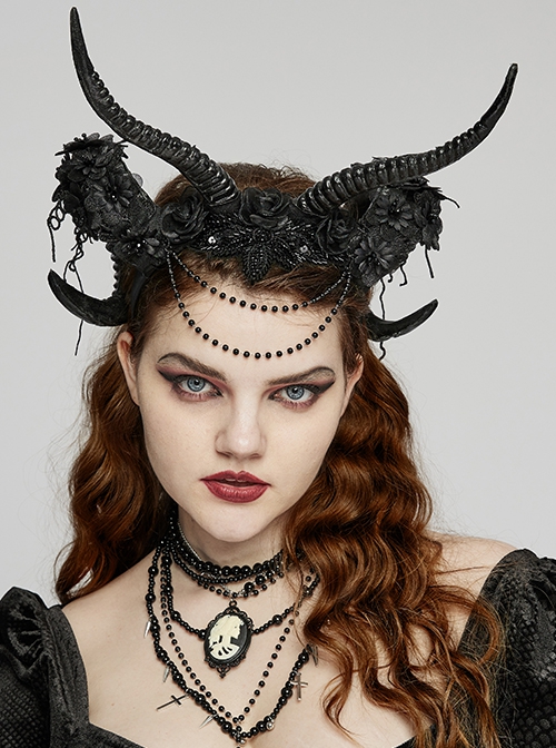 Personalized Black Three Dimensional Devil Horns With Exquisite Applique Gothic Style Headdress