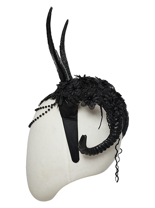 Personalized Black Three Dimensional Devil Horns With Exquisite Applique Gothic Style Headdress