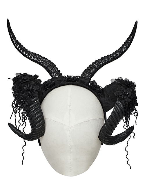 Personalized Black Three Dimensional Devil Horns With Exquisite Applique Gothic Style Headdress