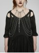 Black And Silver Skull Spike Pendant Extended Metal Chain And Cross Embellished Punk Tassel Chest Chain