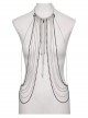 Black And Silver Skull Spike Pendant Extended Metal Chain And Cross Embellished Punk Tassel Chest Chain