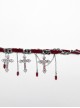 Vintage Red And Silver Metal Chain Cross With Velvet Ribbon Exquisite Gothic Style Exquisite Tassel Necklace