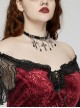 Vintage Black And Silver Metal Chain Cross With Velvet Ribbon Exquisite Gothic Style Exquisite Tassel Necklace