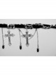 Vintage Black And Silver Metal Chain Cross With Velvet Ribbon Exquisite Gothic Style Exquisite Tassel Necklace