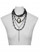 Black Exquisite Glass Beads With Skull Cross Pendant Gothic Style Multi Layered Overlapping Necklace