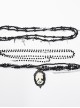 Black Exquisite Glass Beads With Skull Cross Pendant Gothic Style Multi Layered Overlapping Necklace