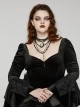 Black Exquisite Glass Beads With Skull Cross Pendant Gothic Style Multi Layered Overlapping Necklace