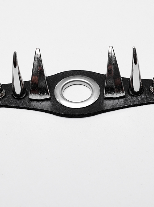 Exaggerated Black Artificial Leather Splicing Atmospheric Metal Rivet Punk Style Hollow Necklace