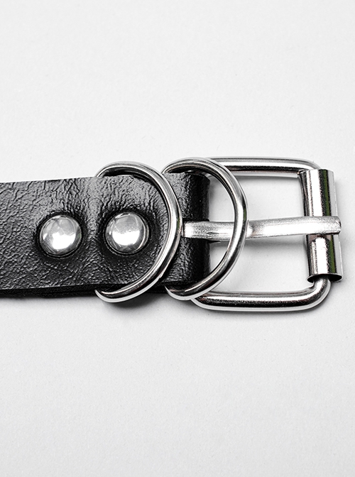 Exaggerated Black Artificial Leather Splicing Atmospheric Metal Rivet Punk Style Hollow Necklace