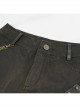 Tie-Dye Woven Splice Wiped Leather Rivet Removable Chain Brown Punk Short Pants
