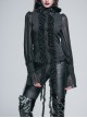 Black Chiffon Rose Bow Tie Irregular Flounces Long Sleeves Dovetail Hem Gothic Blouse