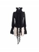 Black Chiffon Rose Bow Tie Irregular Flounces Long Sleeves Dovetail Hem Gothic Blouse
