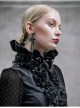 Black Chiffon Rose Bow Tie Irregular Flounces Long Sleeves Dovetail Hem Gothic Blouse