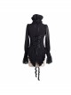Black Chiffon Rose Bow Tie Irregular Flounces Long Sleeves Dovetail Hem Gothic Blouse