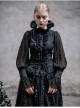 Black Chiffon Rose Bow Tie Irregular Flounces Long Sleeves Dovetail Hem Gothic Blouse