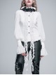 White Chiffon Rose Bow Tie Irregular Flounces Long Sleeves Dovetail Hem Gothic Blouse