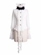 White Chiffon Rose Bow Tie Irregular Flounces Long Sleeves Dovetail Hem Gothic Blouse