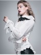 White Chiffon Rose Bow Tie Irregular Flounces Long Sleeves Dovetail Hem Gothic Blouse