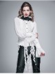 White Chiffon Rose Bow Tie Irregular Flounces Long Sleeves Dovetail Hem Gothic Blouse