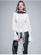 White Chiffon Rose Bow Tie Irregular Flounces Long Sleeves Dovetail Hem Gothic Blouse