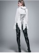 White Chiffon Rose Bow Tie Irregular Flounces Long Sleeves Dovetail Hem Gothic Blouse