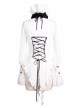 White Chiffon Rose Bow Tie Irregular Flounces Long Sleeves Dovetail Hem Gothic Blouse