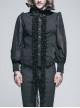 Black Chiffon Rose Bow Tie Irregular Flounces Long Sleeves Dovetail Hem Lace-Up Gothic Shirt