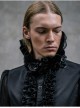 Black Chiffon Rose Bow Tie Irregular Flounces Long Sleeves Dovetail Hem Lace-Up Gothic Shirt