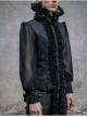 Black Chiffon Rose Bow Tie Irregular Flounces Long Sleeves Dovetail Hem Lace-Up Gothic Shirt