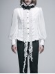 White Chiffon Rose Bow Tie Irregular Flounces Long Sleeves Dovetail Hem Lace-Up Gothic Shirt