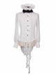 White Chiffon Rose Bow Tie Irregular Flounces Long Sleeves Dovetail Hem Lace-Up Gothic Shirt