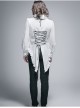 White Chiffon Rose Bow Tie Irregular Flounces Long Sleeves Dovetail Hem Lace-Up Gothic Shirt