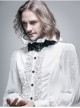 White Chiffon Rose Bow Tie Irregular Flounces Long Sleeves Dovetail Hem Lace-Up Gothic Shirt