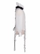 White Chiffon Rose Bow Tie Irregular Flounces Long Sleeves Dovetail Hem Lace-Up Gothic Shirt