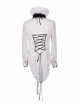 White Chiffon Rose Bow Tie Irregular Flounces Long Sleeves Dovetail Hem Lace-Up Gothic Shirt