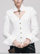 High Collar Chest Hollow Pendant Long Sleeves Button Hem Frilly White Punk Blouse