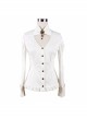 High Collar Chest Hollow Pendant Long Sleeves Button Hem Frilly White Punk Blouse